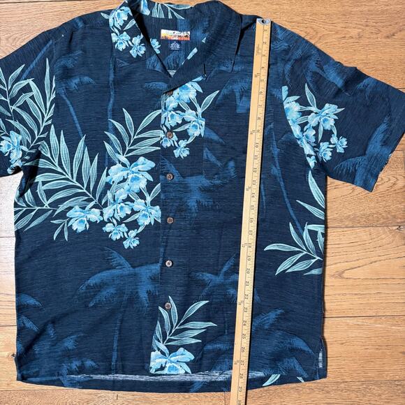 Havana Jack's Cafe 100% Silk Shirt XL Blue Hawaiian Print Tropical Beach Casual - Picture 10 of 10
